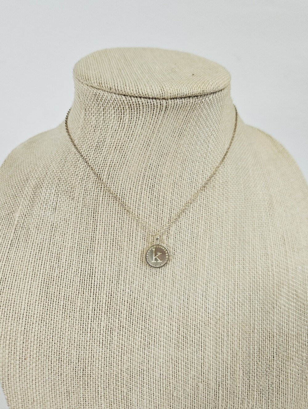 Stella & Dot Y2K Sterling Silver 925 K Initial Medallion Pendant Chain Necklace